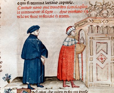Dante and Virgil at the gate of Dite controlled by the furies (song 9 from Hell, in the Divine Comedy) 15th century by Unknown artist