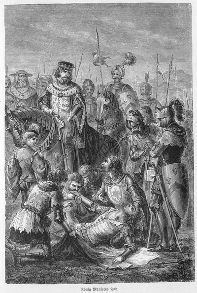 Death of Manfred, King of Sicily - 1266 - Manfred Killed in Battle - Battle of the Benevent: the death of Manfred I by Unknown artist