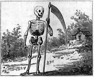 Death represented with a scythe. 1860 engraving by Unknown artist