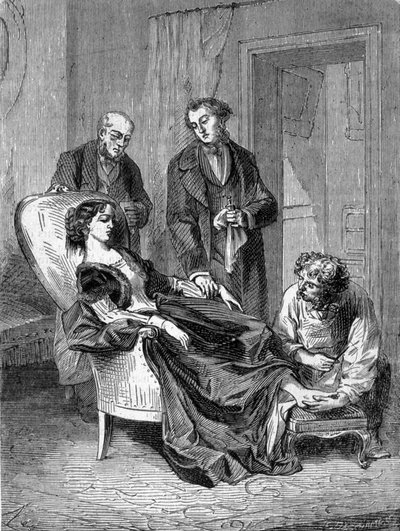 Death of Hannah Greener at Age Fifteen Following One of the First Chloroform Anesthesias on 28/01/1848. Engraving from 1869 by Unknown artist