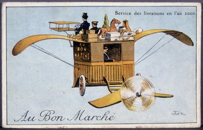 Delivery service in the year 2000 - Bon Marché label, late 19th century by Unknown artist