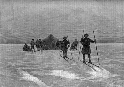 Departure of the Lapons on the Greenland Ice Sheet. Engraving in Le Journal de la Jeunesse by Unknown artist