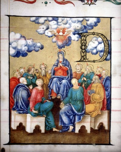 Descent of the Holy Spirit. Choir of the Church of the Virgin Crowned by Lodi, miniature of the 15th century by Unknown artist