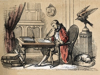 Description of different products and uses of paper: portrait of Georges Louis Leclerc, Count of Buffon, naturalist and writer (1707-1788) writing his Natural History. Plate 