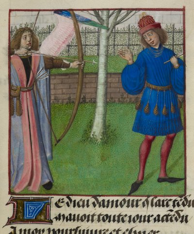 (detail) Amour aiming at the Lover with bow and arrow, from 
