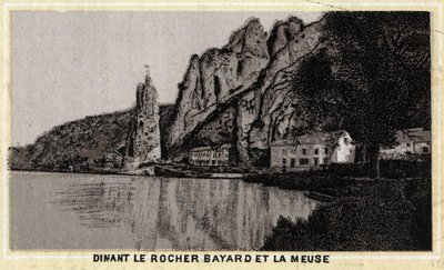 Dinant, the Bayard Rock and the Meuse, Wallonia, Belgium. Chromolithography of the late 19th century by Unknown artist