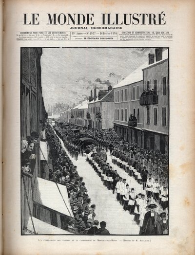 Disaster of the well Sainte Eugenie - The funeral of the victims of the disaster of Montceau les Mines in Burgundy - Engraving in “Le monde illustrious” of 1895 by Unknown artist