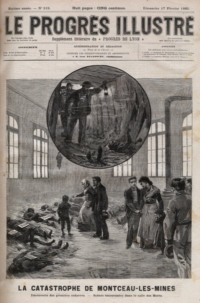 Disaster of the Well Sainte Eugenie or Disaster of Montceau-les-Mines in Burgundy in 1895 - Engraving in 