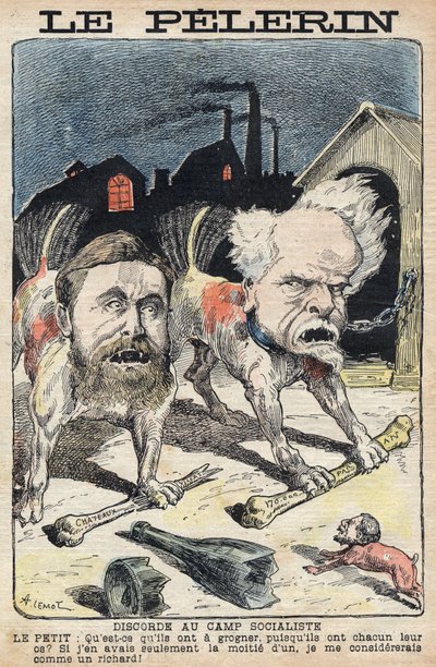 Disputes between the socialists Jean Jaures (1859-1914) (left) and Henri Rochefort (1831-1913) (right). Illustration in Le Pelerin of 19 June 1898. by Unknown artist
