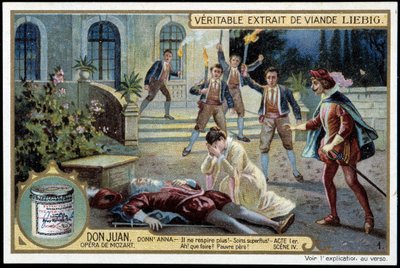 Donna Anna Discovers Her Dead Father - Act I, Scene 4 from Don Juan (Don Giovanni), Opera by Mozart - Liebig Chromolithography by Unknown artist