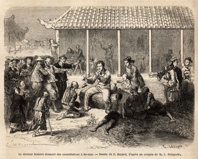 Dr. Joubert giving consultations in Se-Mao (China), engraving illustrating a voyage by Unknown artist