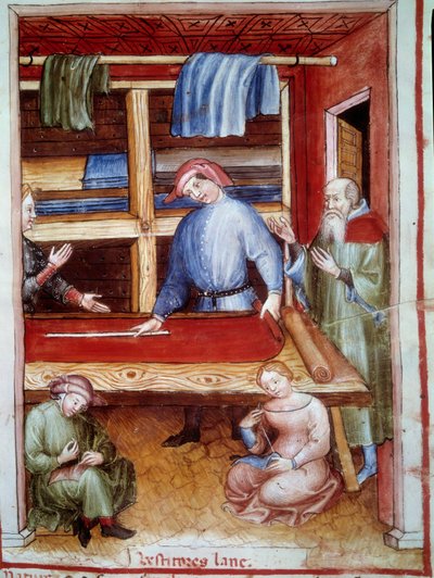 Drapier shop. Illuminure from the trade of medicine and dietetics Tacuinum sanitatis by Unknown artist