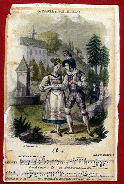 Duo between Giuditta Pasta and Gian Battista Rubini in the opera “La Sonnambula” by Vincenzo Bellini. Teatro Carcano of Milan. 1831 by Unknown artist