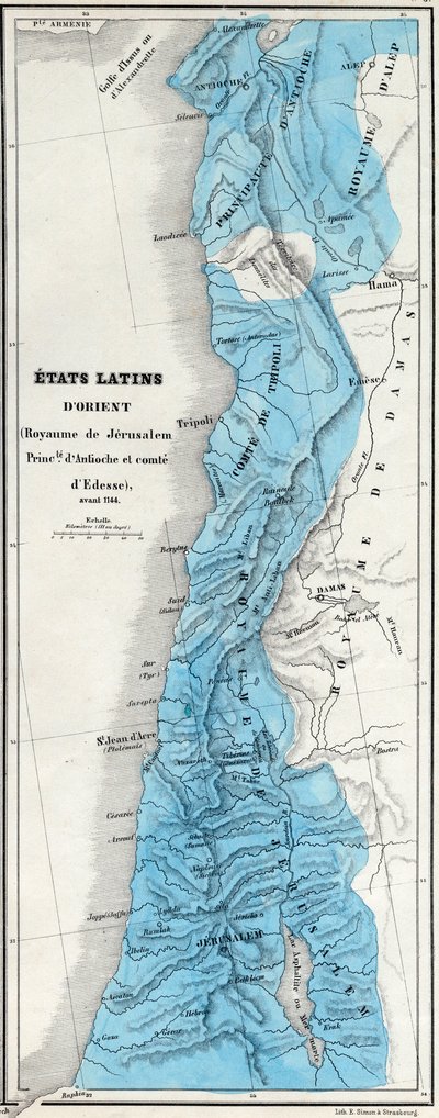 East Latin States Before 1144 - Kingdom of Jerusalem - Principality of Antioch - County of Edessa (Map by J-H Schnitzler, Historical and Picturesque Atlas, 1858) by Unknown artist