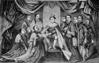 Edward VI (1547 -1553), King of England, granting a privilege by signing a charter to Bridewell - according to Hans Holbein by Unknown artist