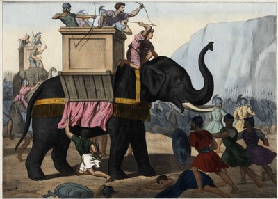 Eleazar Macchabee (Maccabee or Macabee) fights alongside the Jews against the oppression of Seleucides. Anonymous engraving from the middle of the 19th century by Unknown artist