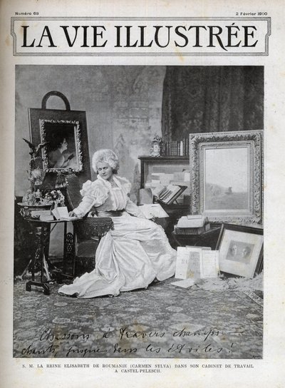 Elisabeth of Wied Queen consort of Romania 1843-1916 - Elisabeth de Wied - Elisabeth Pauline Ottilie Louise de Wied (known as the pen name Carmen Sylva), in her office at Castel Pelesch - cover of life illustrated from 1900 by Unknown artist