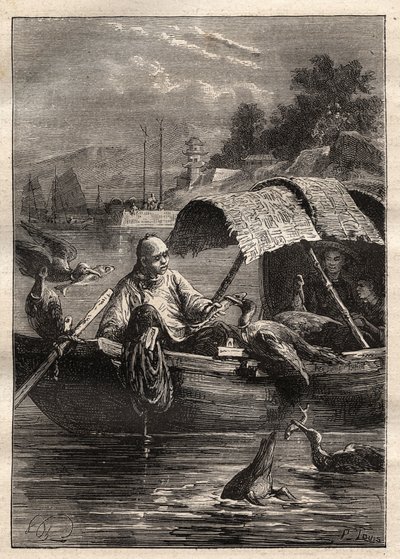 Embassy of Lord George McCartney (1737-1806) in China (1792-1793): The bird Leut-ze, stands for fishing (cormorant fishing) - illustration from 