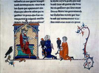 Emperor Frederic II receiving miniature falconers from 