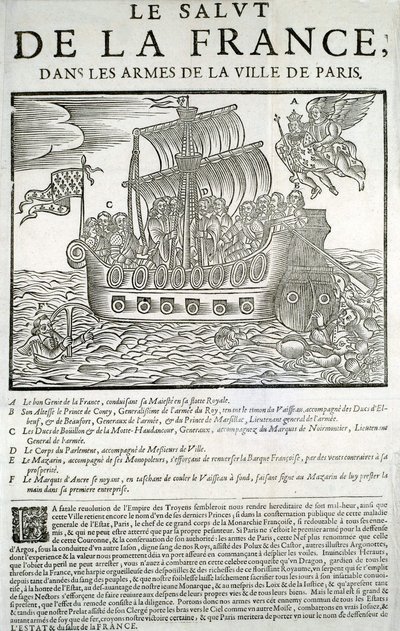 Engraved wood. Mazarinade political pamphlet: 