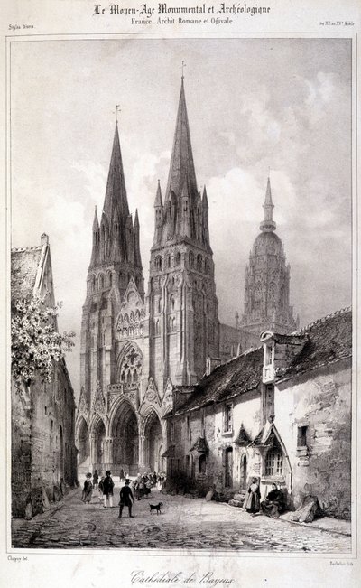 Engraving of Bayeux Cathedral published in “The Monumental and Archaeological Middle Ages”. 19th century by Unknown artist
