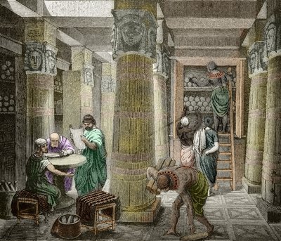 Erudits in the Library of Alexandria, Destroyed in 642, Egypt (19th Century Engraving) by Unknown artist