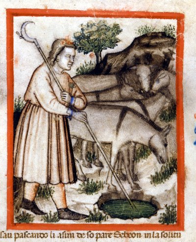 Esa Grazes Donkeys - the Pentateuch. Miniature from Codex 212 (or Padovano Codice or Bible of Padua) 1390-1400 Rovigo, Accademia dei Concordi by Unknown artist