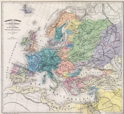 Europe and the Orient at the time of the 3rd Great Crusade at the end of the 13th century - Map prepared by M J-H Schnitzler, Historical and Picturesque Atlas 1858 by Unknown artist