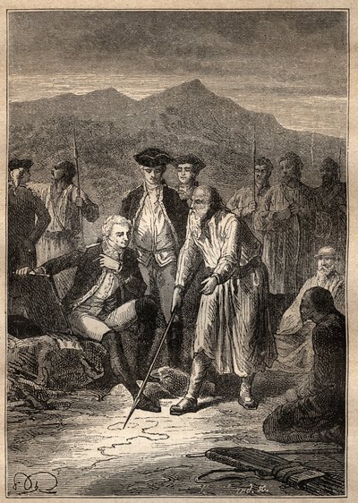 Expedition Around the World by Jean Francois Galaup de La Perouse: the sailors debark on the Saghalian island by Unknown artist