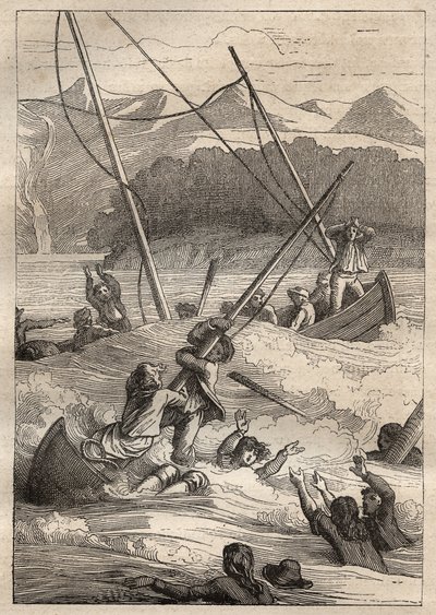 Expedition around the world by Jean Francois Galaup de La Perouse: shipwreck of the boats at the port of the French (Alaska) - illustration taken from The Great Mariners of the 18th century by Unknown artist