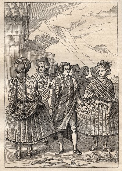 Expedition around the world by Jean Francois Galaup de La Perouse: costumes of the inhabitants of Concepcion (Chile) - illustration taken from “The Great Mariners of the 18th century” by Unknown artist