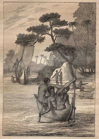 Expedition by Nicolas Thomas Marion-Dufresne: canoes from the islands of the Admiralty (Bismarck Archipelago, Papua New Guinea) - illustration taken from 