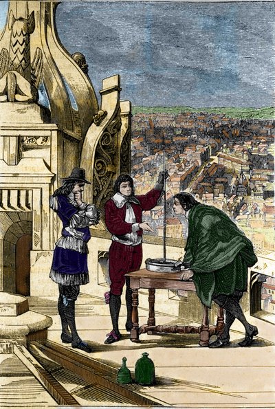 Experiment of Blaise Pascal with a mercury barometer at the top of the Tour Saint Jacques la Boucherie in Paris by Unknown artist