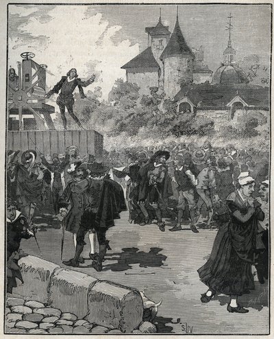 Experience of mechanical minting by Nicolas Briot (Engraver of the Kingdom of France) in 1616. Engraving from 1885 in 