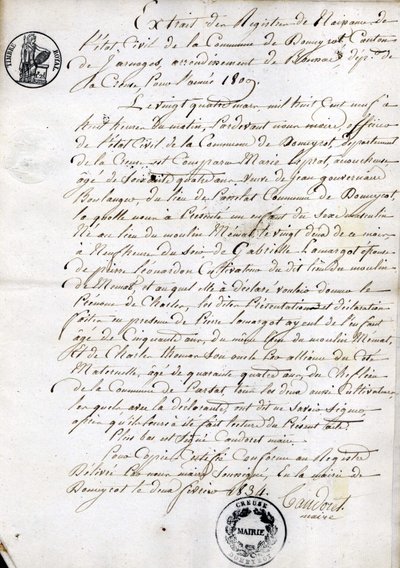 Extract from the Register of Birth of the State-Civil of the Municipality of Dommyrot, Certified Copy of February 2 by Unknown artist