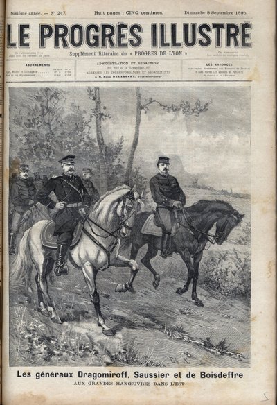 Franco-Russian Relations - French General Saussier and Russian General Mikhail Ivanovich Dragomirov and Raoul Francois Charles Le Mouton de Boisdeffre at the time of the army manoeuvres in the Vosges by Unknown artist