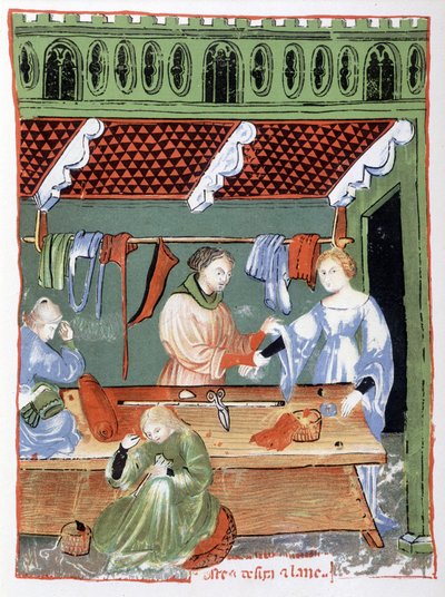 Fabric dealer (tailor?) and seamstress in the Middle Ages by Unknown artist