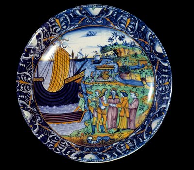 Faience dish representing the arrival of Aeneas in Delos received by King Arius by Unknown artist