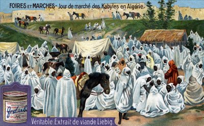 Fairs and markets: Kabyl market day in Algeria. Chromolithography, Liebig image by Unknown artist