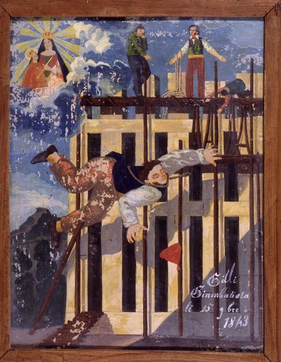 Falling carpenter from a scaffolding - ex-voto of Notre Dame de Laghet by Unknown artist