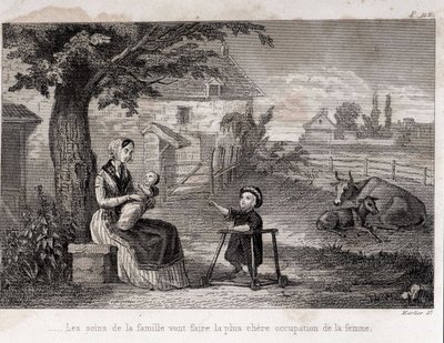 Family care will make the most expensive occupation of the woman Mother of Family in the countryside - engraving by Unknown artist