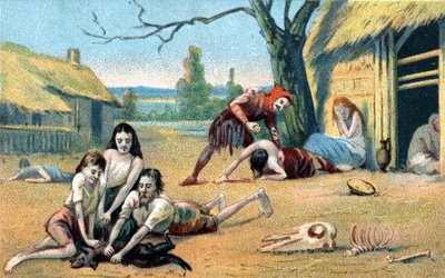 Famine in the Middle Ages. 19th Century Chromolithography by Unknown artist
