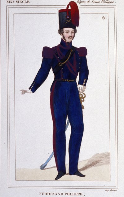 Ferdinand Philippe Louis, Duke of Chartres, then Duke of Orléans (1810-1842). French Prince, son of King Louis Philippe I of France. Engraving from 1850. by Unknown artist
