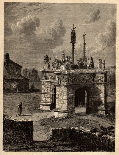 Finistere - Brittany - Le Calvaire de Pleyben - Pleyben Parish Close - Engraving in 