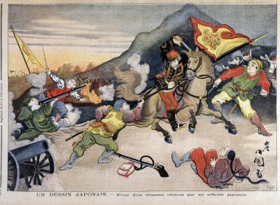 First Sino-Japanese War: Taking a Chinese Flag by a Japanese Officer - in 