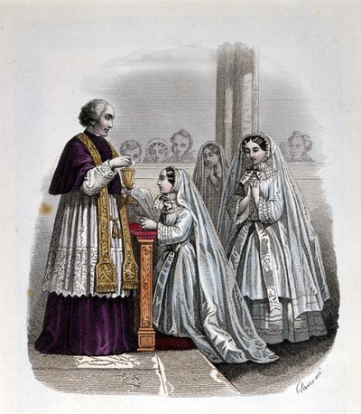 First Communion Scene, Engraving by Unknown artist