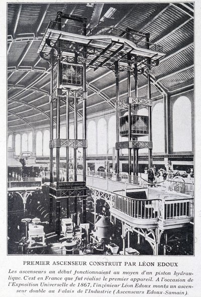 First elevator built by Léon Edoux at the 1867 universal exhibition by Unknown artist