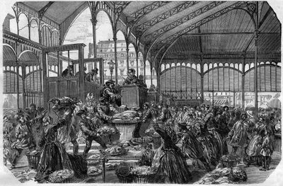 Fish Market - Wholesale Fish Market in Paris in 1870 by Unknown artist