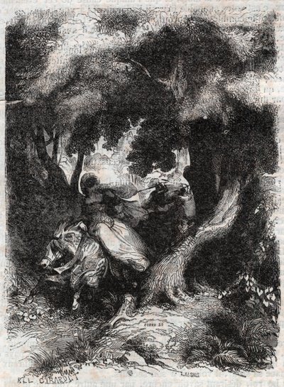 Flight of Angelica During the Battle - Engraving from 