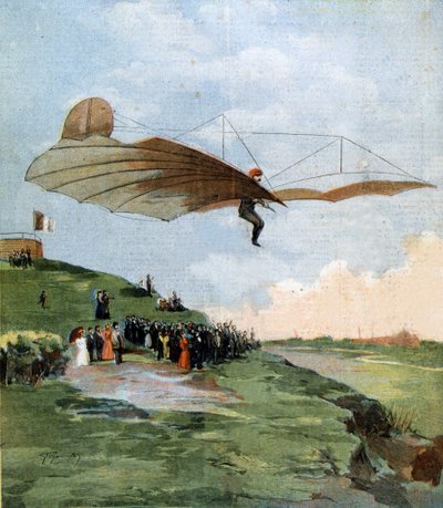 Flight of Otto Lilienthal (1848 - 1896), Pioneer of Gliding. 1894 by Unknown artist